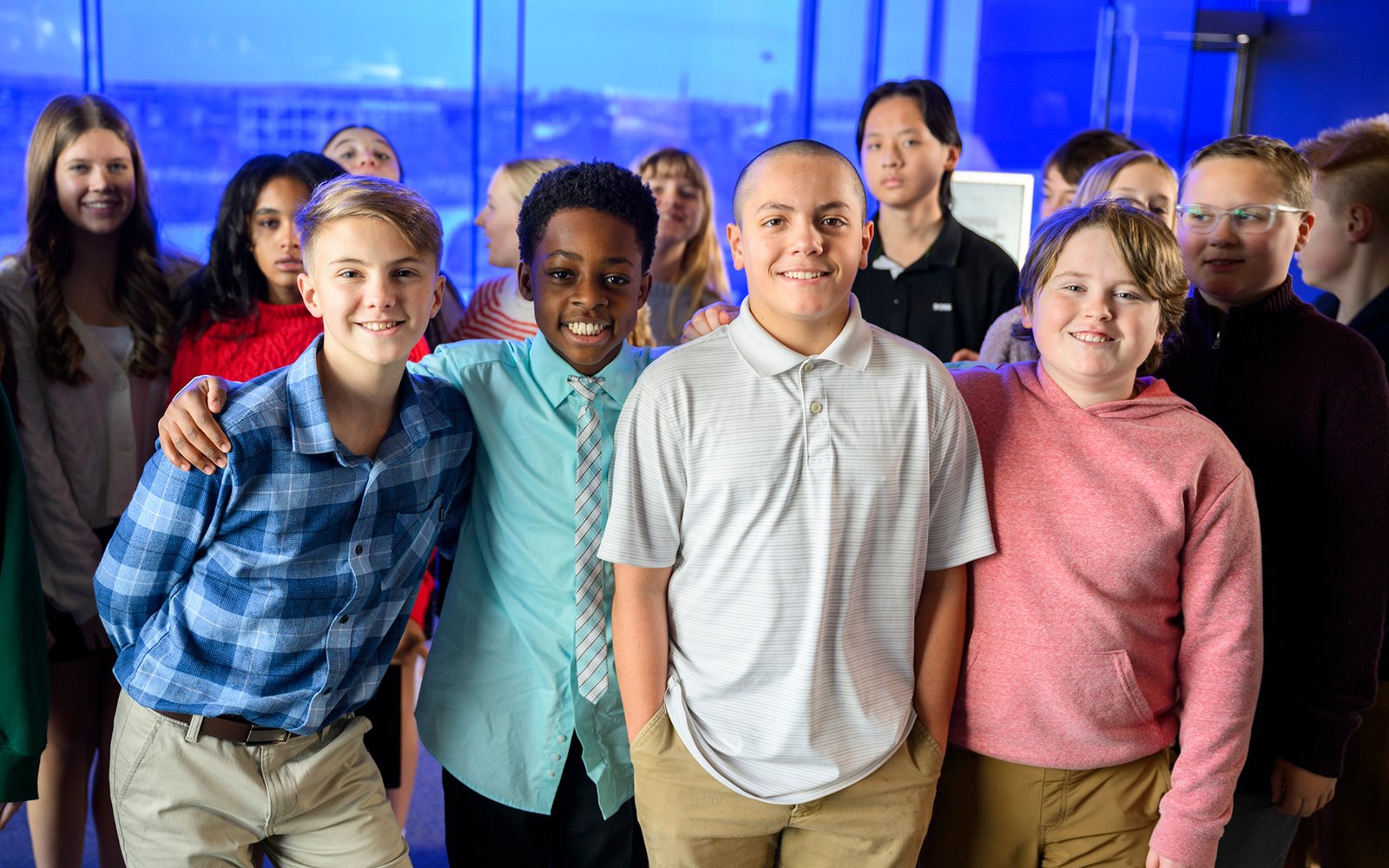 A group of students pose for a photo on the Endless Bridge after a student matinee (Jayme Halbritter)