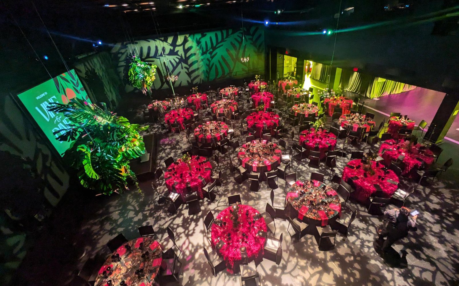 A bird's-eye view of the Dowling Studio set up for a Guthrie gala event.