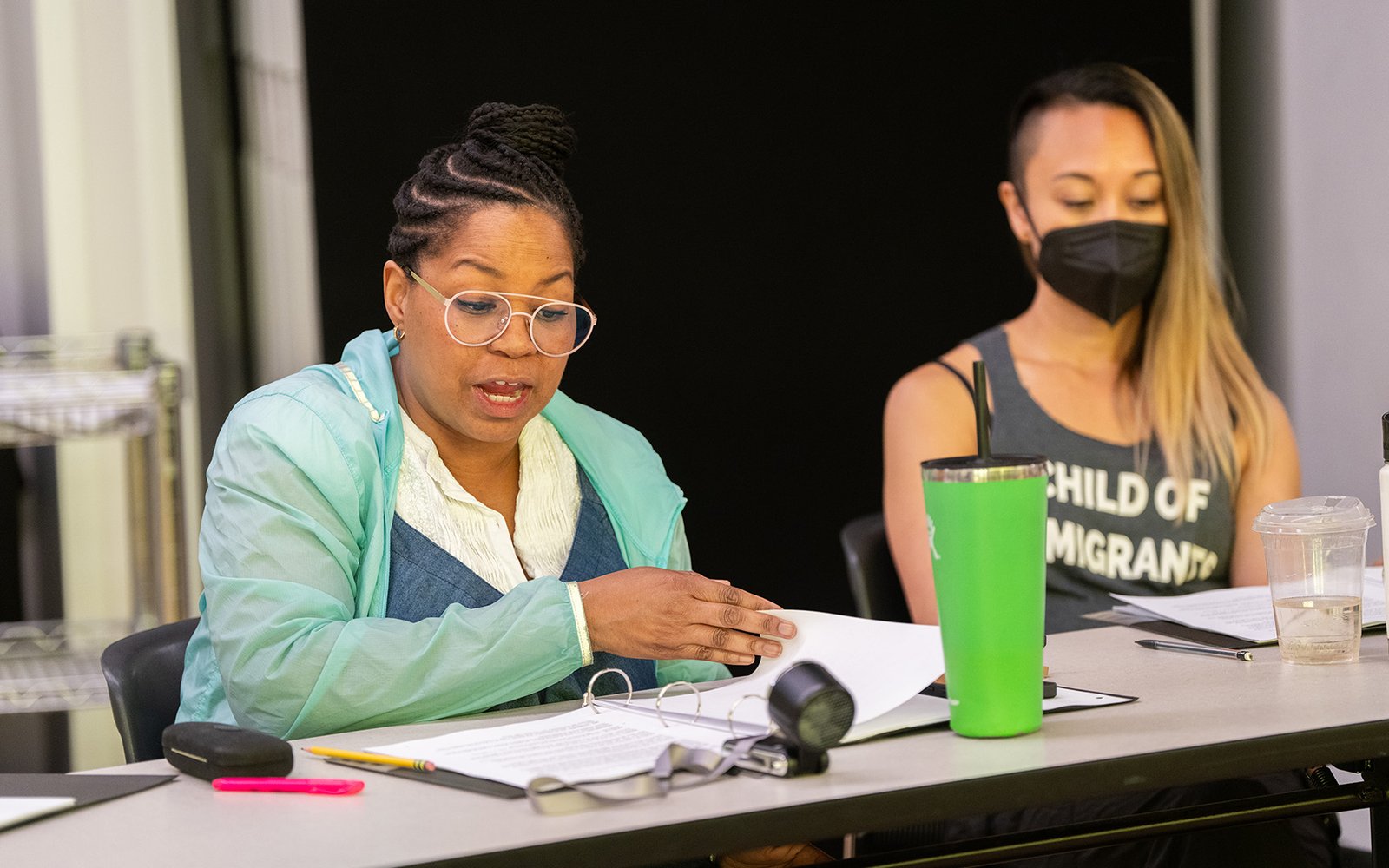 Aimee K. Bryant and Emjoy Gavino during a rehearsal for North Star (Jayme Halbritter)