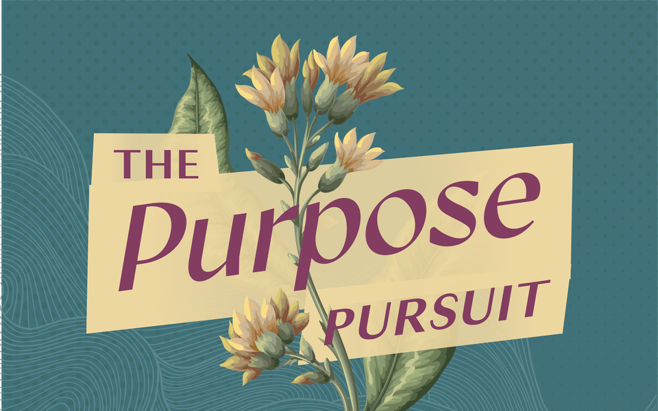 A graphic that has The Purpose Pursuit in colorful lettering