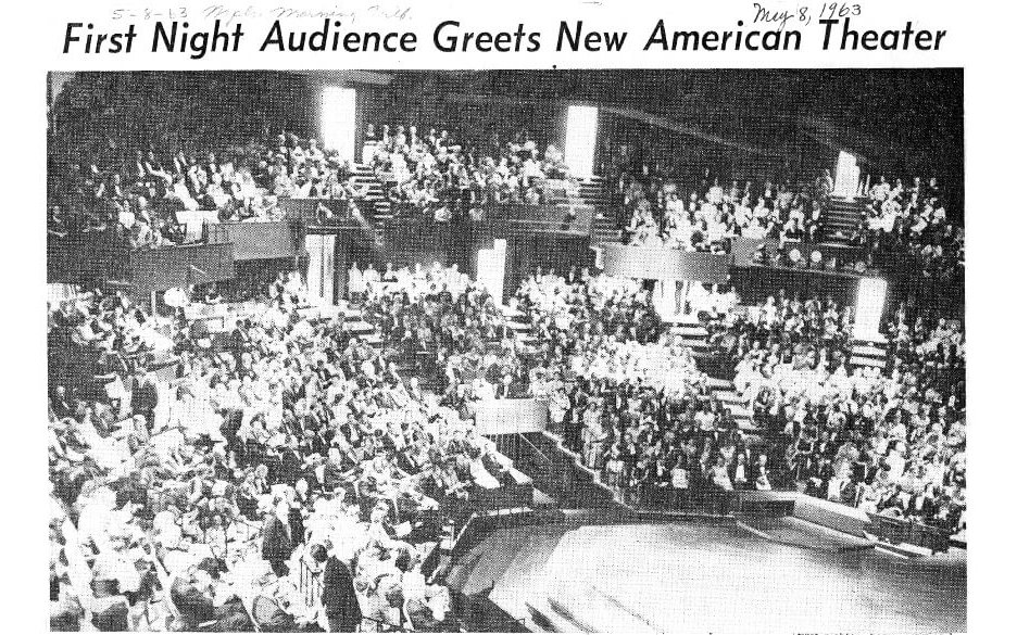 Patrons fill the thrust stage for the Guthrie’s first-ever performance