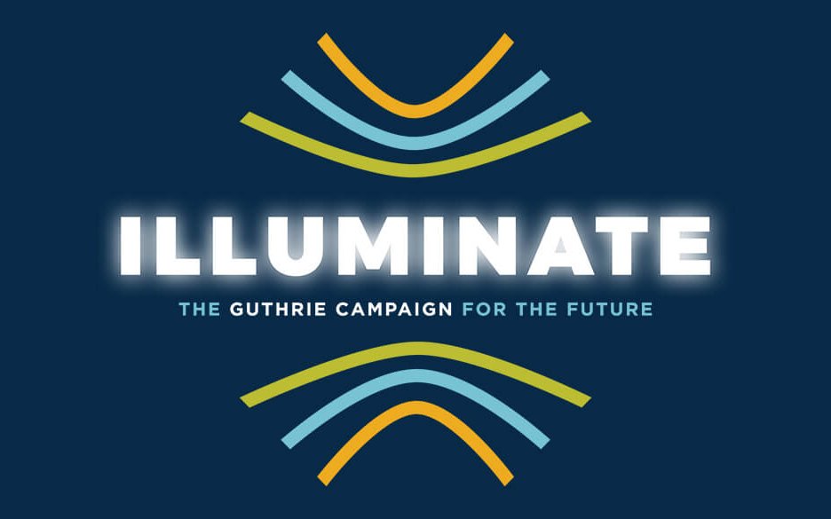The words "illuminate" on a navy blue background. Subtext saying "The Guthrie campaign for the future" below.