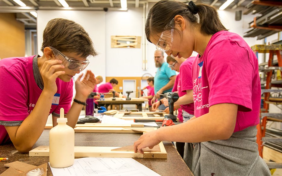Guthrie summer campers participate in a technical theater camp in the scene shop (Eric Melzer)