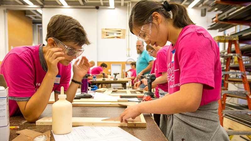 Guthrie summer campers participate in a technical theater camp in the scene shop (Eric Melzer)